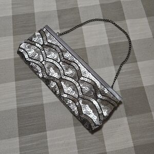 Banana Republic Silver Sequin Clutch Bag